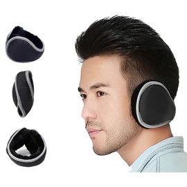 Kedofe Ear Warmers Waterproof Unisex Adjustable Fleece Earmuffs for Men Women Winter Ear Muffs with Reflective Stripe (Black)