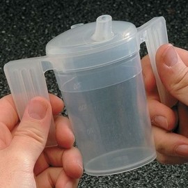 Two Handled Plastic Feeding Cup with SPOUT Adult Feeder Beaker Disability Drinking AIDS - Pack of 1 - Wide spout