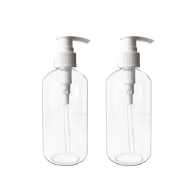 Empty Plastic Bottles with Pump Dispenser, 8 oz, Clear/White, 2 Pack, Refillable Containers for Body Wash, Moisturizer, Face Cream, Liquid Soap