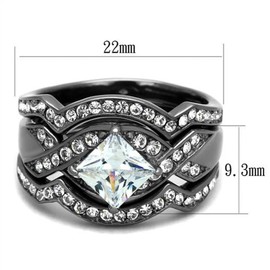 Marimor Jewelry 2.2 Carat Princess Cut Cubic Zirconia Light Black Stainless Steel Women's Wedding Ring Set Size 8