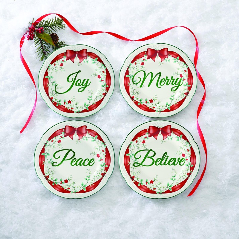 Pfaltzgraff Winterberry Red Ribbon Salad Plates, Set Of 4