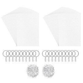 260 Pcs Shrinky Art Film Paper with Keychains Accessory Heat Shrink Plastic Sheet Kit Silver&White for DIY Handmade Craft