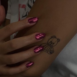 Pink Purplish Chrome Press on Nails Medium Almond Nails Press ons Metallic Nails Glue on,Acrylic Nails Fake Nails for Women,Thick Shinny False Nails Glue on Nails Medium Oval Nails for Party 24Pcs