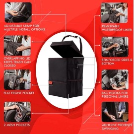 Lusso Black Car Trash Can, 3.5 Gallon, Manual-Lift Opening Mechanism, Brand New