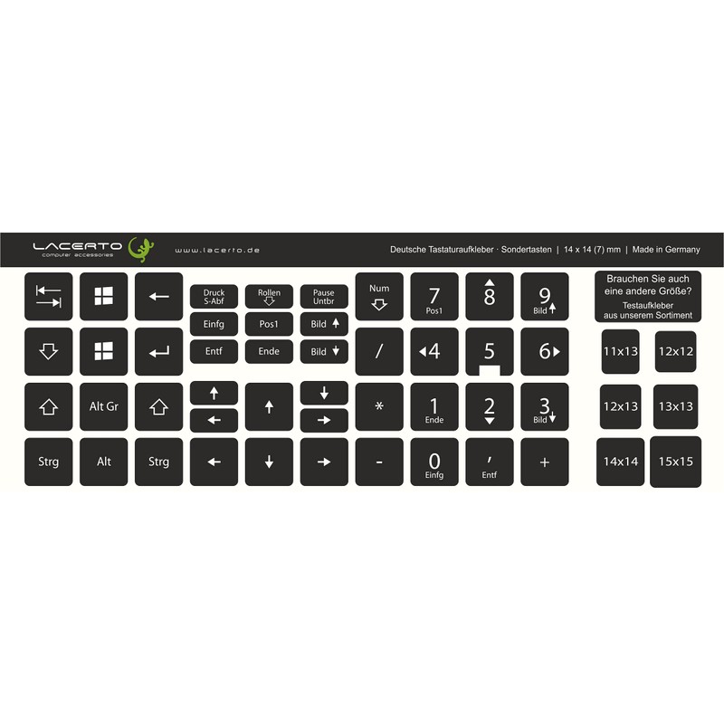 Lacerto® 14 x 14 mm German Sticker Set for PC