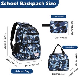 Pystuvo School Bags Set for Girls,Kids Backpack Girls Backpack for School,3 Pcs Children's Backpacks Set with School Bag,Lunch Box and Pencil Case,School Backpack for Children Teenagers Students,Black