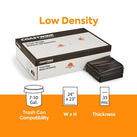 STAPLES COASTWIDE 364786 Trash Bags 10 Gallon 24X23 Low Density 0.35 Mil Black 500 Ct