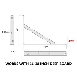 NEODROP 6-Pack 16 Inch Heavy Duty Shelf Brackets, Large Wall Bracket for Floating Shelves, 90 Degree Triangle Large L Bracket, Black Powder-Coated Steel