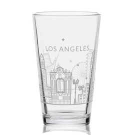LOS ANGELES CALIFORNIA SKYLINE Engraved Pint Beer Glass | Minimalist City Sky Line Full Wrap Engraving | Great Travel Gift Idea!