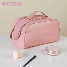 Fyriswho Women's Cosmetic Bag, Beauty Case, Large Make Up Bag, Travel Cosmetic Case for Women, Travel Makeup Bag, Portable Cosmetic Bag with Carry Handle, pink