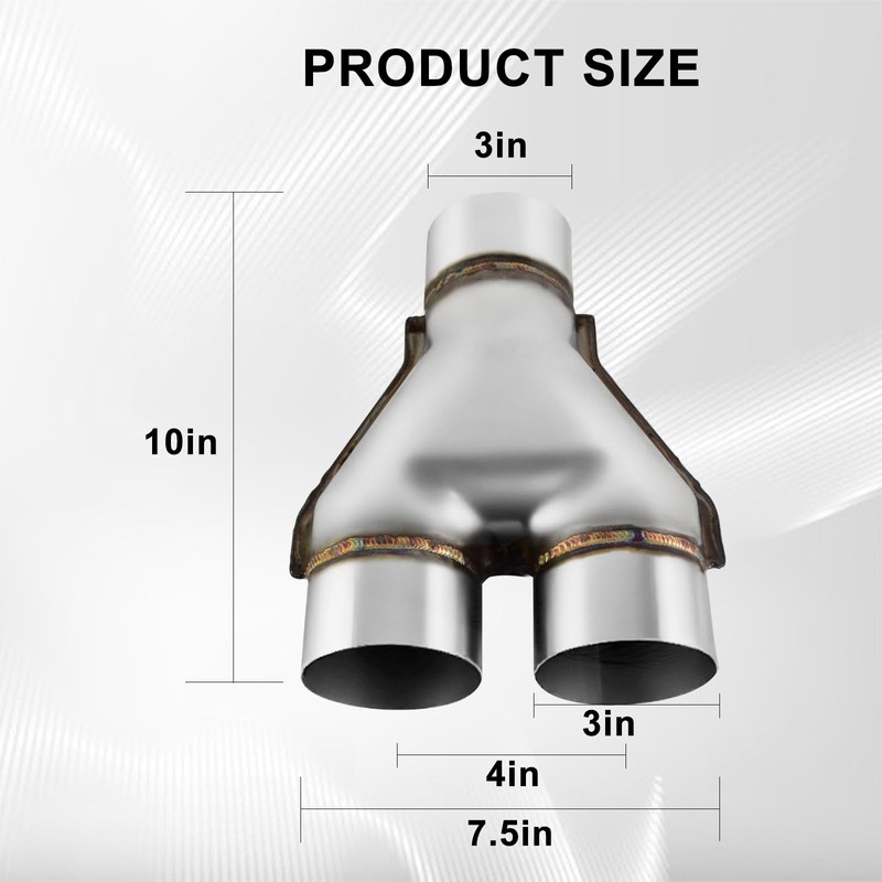 Mupera Universal 3 Inch Exhaust Y Pipe, Stainless Steel 3"