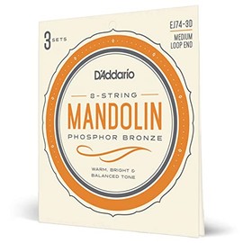 D'Addario Mandolin Strings, Phosphor Bronze, EJ74-3D, Medium Gauge 11-40, 8-String Set, Pack of 3