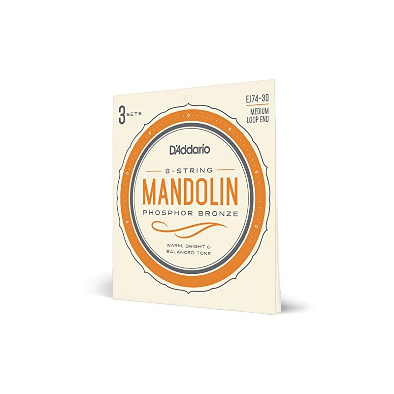 D'Addario Mandolin Strings, Phosphor Bronze, EJ74-3D, Medium Gauge 11-40, 8-String