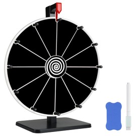 Pionites 12 Inch 12 Slots Prize Wheel Tabletop or Wall Mount Fortune Spin with Dry Erase Marker and Eraser for Engaging Home Parties, Trade Show, Carnival Events (12''12Slots Black)