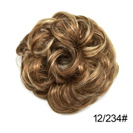 Messy Curly Hair Bun Wavy Scrunchies Synthetic Hair Extensions Updo French style Hairpiece for Womenn (#12/234 Brown Auburn& Sandy Brown)