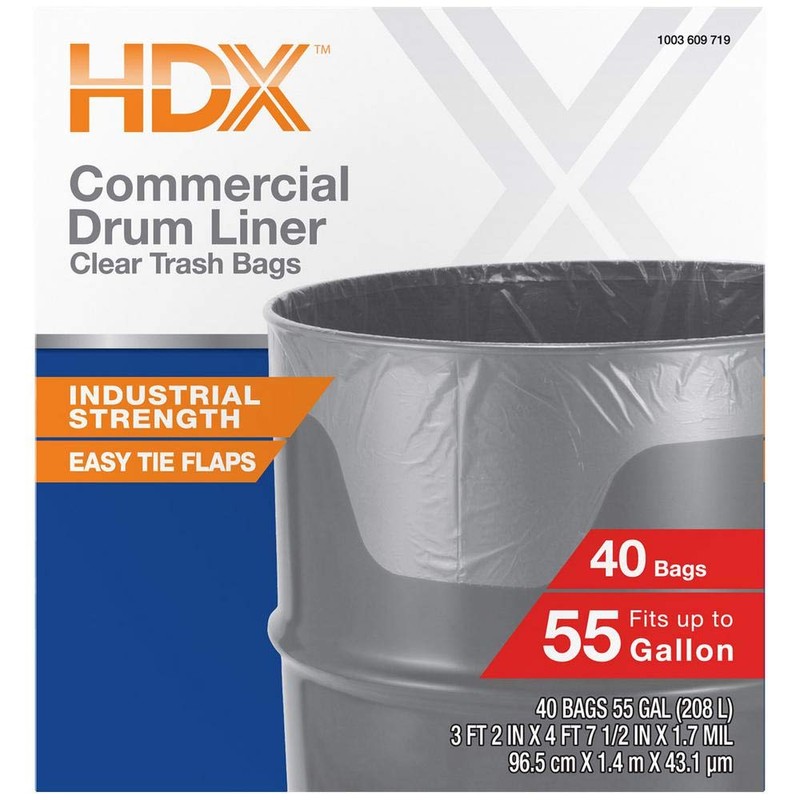 HDX 55 Gallon Clear Heavy-Duty Flap Tie Drum Liner Trash