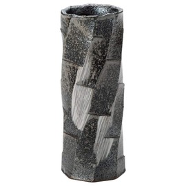 Marui Pottery MR-M166 Shigaraki Ware Hephimon Flower Base Single Vase Black White Diagonal Cutting Pottery