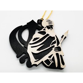 Sant Jarnail Singh Bhindrawale Car Hanging with Khanda Fusion Sikh Car Hanging Khanda for Car Punjabi Car Decor Sikhism Car Hanging 6mm Thick Made of Wood 3Inch Long Soft Edges Punjabi Car Hanging