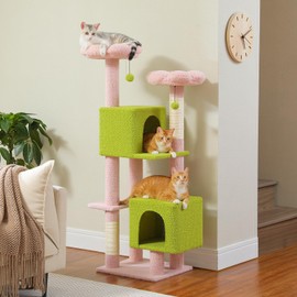 MUTTROS Flower Cat Tree, 52.4" Cute Cat Tower for Indoor Cats with 2 Flower Padded Perches, 2 Condos & 2 Scratching Posts, Pink