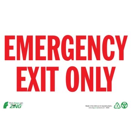 ZING 2084A Eco Safety Sign, Emergency Exit Only, 10Hx14W, Recycled Aluminum