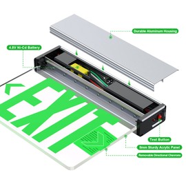 LED Edge Lit Exit Sign Aluminum Housing AC 120-347V Emergency Exit Light with Battery Backup Single Sided Acrylic Clear Panel Commercial Exit Signs, Top/Side/Wall Mount, UL Certified (4 Pack, Green)