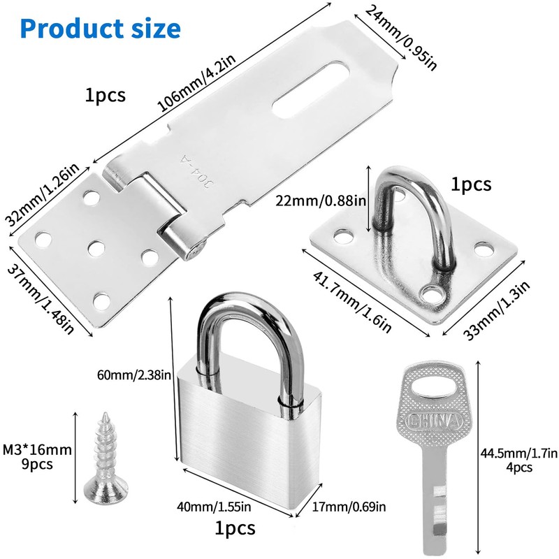 QOOSIKICC Padlock Hasp Kit, Deadbolt Lock Hasp with Padlock &