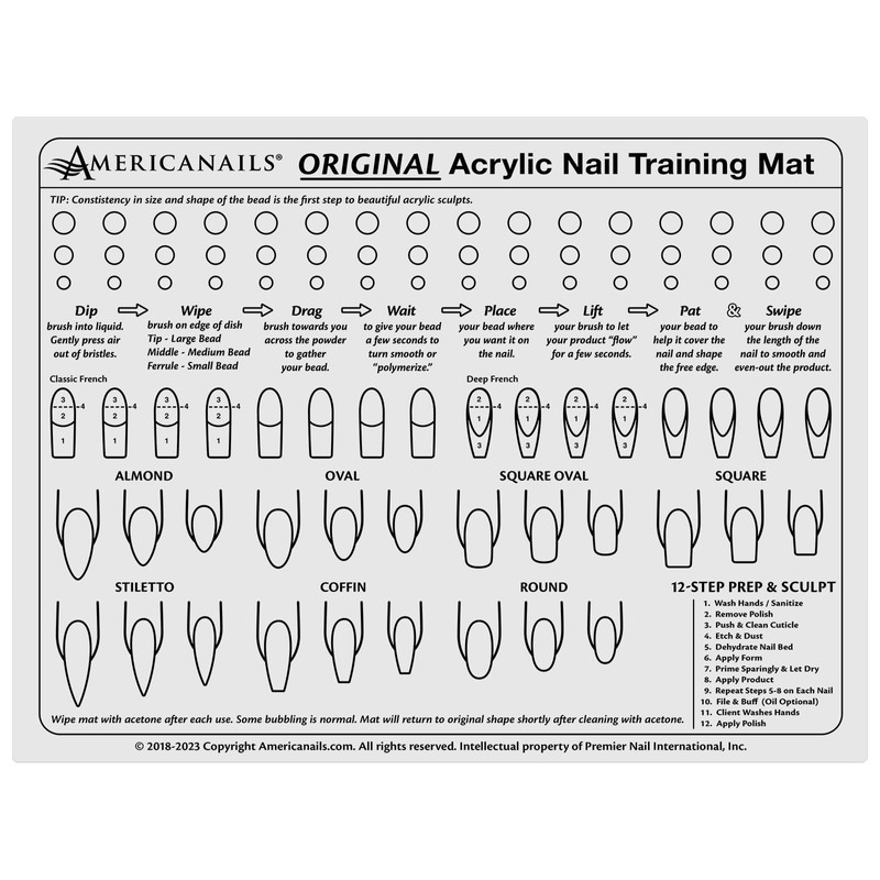 Americanails Acrylic Nail Training Mat - Silicone Trainer Sheet for