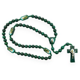 St Jude Thaddeus Green Wood Rosary Necklace St Judas Rosario Catholic Gift Beads
