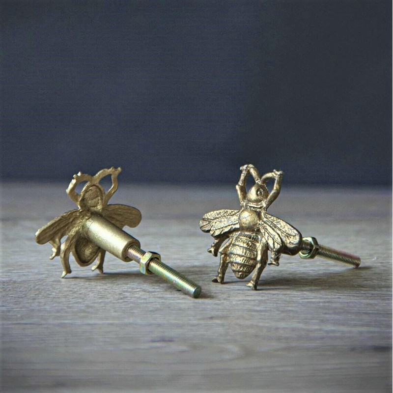 Fyne-Finds Set of 3 Gold Bee Vintage Metal Drawer Cupboard