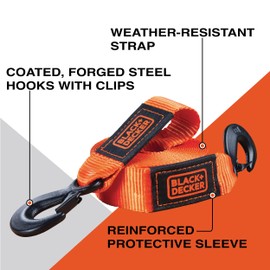 BLACK+DECKER BD1002 Black/Orange 2" x 20' Tow Strap - Heavy-Duty (9,000 lb Break Strength) for Emergency Off-Road Towing