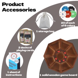 Jyquorp Michigan Rummy Board Game Deluxe Set Perfect Blend of A Royal Game of Hearts Rummy Poker Wooden Tripoley Game Betting Bluffing Game Classical Family Card Game for 100 Chips (Walnut -Medium)