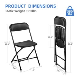 SAVWAY 10 Pack Black Plastic Folding Chairs, Indoor Outdoor Portable Stackable Commercial Seat with Steel Frame 350lb (Black, 10)