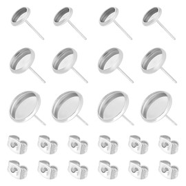 UNICRAFTALE 38sets 3 Sizes 6/8/10mm Tray Earring Blank Bezel Ear Stud 304 Stainless Steel Stud Earring Setting 0.6mm Pin Earring Blank Bezel Tray for Jewelry Making Stainless Steel Color