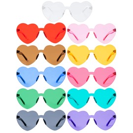 Gejoy Heart Shaped Love Rimless Sunglasses One Piece Transparent Candy Color Frameless Glasses Tinted Eyewear (11 Pairs Color G), Medium