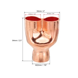PATIKIL 7/8" x 3/4" x 3/4" ID Tee Y Type Copper Fitting, 2 Pcs Welding Joint Split Union Intersection for HVAC, Air Conditioning Refrigeration System