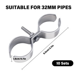 10 Set Dog Kennel Panel Clamps 1-3/8" Heavy Duty Chain Link Fence Panel Clamps for Shelf Pole Connector Double Port Saddle Clamps Fence Parts Galvanized for 32mm Pipe Panel Frames Dog Runs