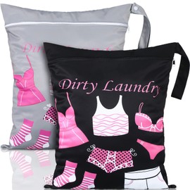 Shappy 2 Pcs Large Travel Laundry Bag Washable Waterproof Wet Dry Bag Large Dirty Clothes Bag Bathing Workout Bag(Dress Style)