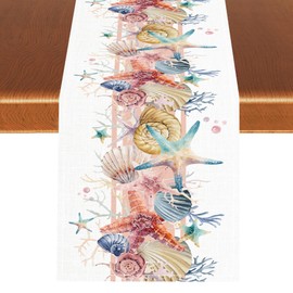 Nautical Table Runner, Summer Coastal Starfish Table Decor 13"x36"