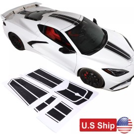 autopart2021 Black Racing Stripe Overlay Graphic Decal Flat Vinyl For Corvette C8 2020-25 US