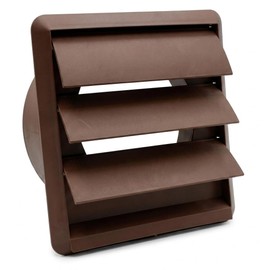 Kair Brown 150mm Gravity Wall Vent Grille - 150mm / 6 Inch Round Rear Spigot & 183mm Front Cover - Backdraught Prevention Shutter Flaps