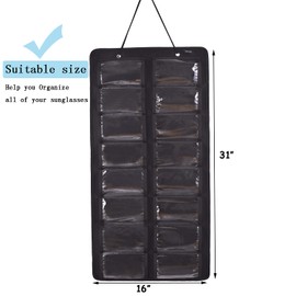 RZMAYIS Sunglasses Organizer, 16 Slots Storage Wall Mounted Hanging Sunglasses Organizer (Dust-proof Black)