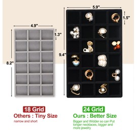 Jenseits 4 Stackable Jewelry Trays Organizer Set for Drawers, Jewellery Drawer Insert Divider Jewel Display Storage with Removable Dividers for Earring Necklace Rings Bracelet, Black