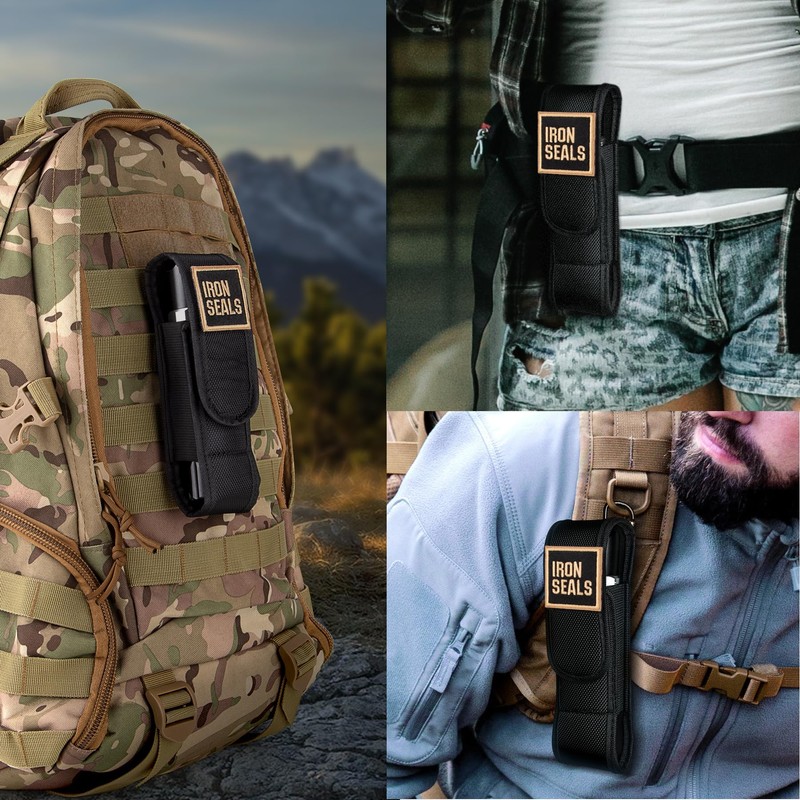 IronSeals 2 Pack Flashlight Holster Pouch Holder Flash Light Belt