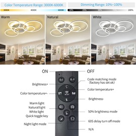 YUXINLUX Modern LED Ceiling Light Gold Dimmable 5 Rings Flush Mount Ceiling Light Fixtures with Remote Control 106W 10000LM Ceiling Lighting for Living Room Bedroom Kitchen Dining Room 3000-6000K