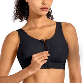 Syrokan Ladies’ Sports Bra, Strong Support, With Zip, Without Underwire and Inserts - black Plain, size: 95B