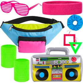YAROMO 80s Women Workout Outfit, 80s 90s Accessories Headband Wristband Fanny Pack