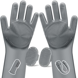 Augwind 6PCS Pet Grooming Kit | Dog Washing Gloves | Dog Bath Brush | Dog Bath Gloves | Dog Shampoo Brush | Pet Grooming Gloves | Cat Bathing Supplies | Dog Bath Supplies (Grey)