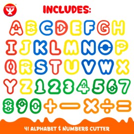 Dough Alphabet & Numbers Cutter Set for Kids – 41-Piece Letter and Number Mold Kit with Bright Colors – Educational Clay and Dough Tools for Learning, Counting, and Crafting – Strong and Durable