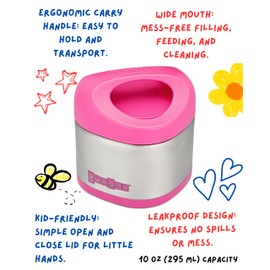 Yumbox Cubi Triple Insulated Stainless Steel Thermal Jar - 10oz Leakproof Hot & Cold Kids Food Jar - Wide Opening, Easy-Open Lid, Carry Handle - Bento Lunch Box for School - Hot Pink