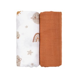 Lot de 2 Couvertures d'emmaillotage en Mousseline Pour bébés, couvertures de réception Pour Nouveau-né, Large 120 x120 cm,essentiels Pour bébé, liste de Naissance et Cadeau (Marron Pastel)